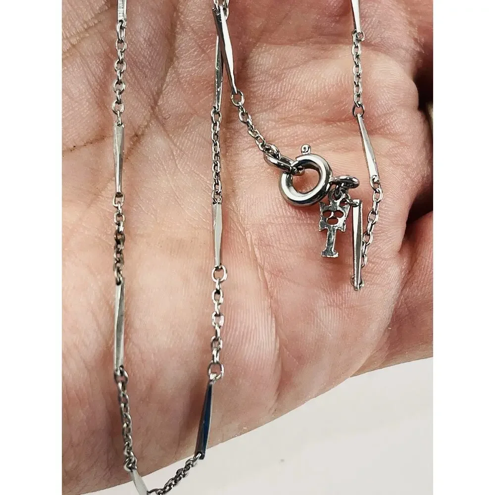 Crown Trifari Station Necklace Choker Silver Tone Dainty Logo Geometric Thin Ang